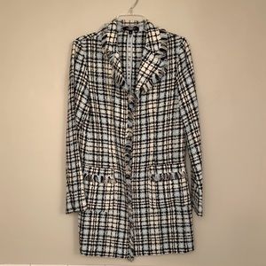 Karen Kane long tweed blazer blue and black